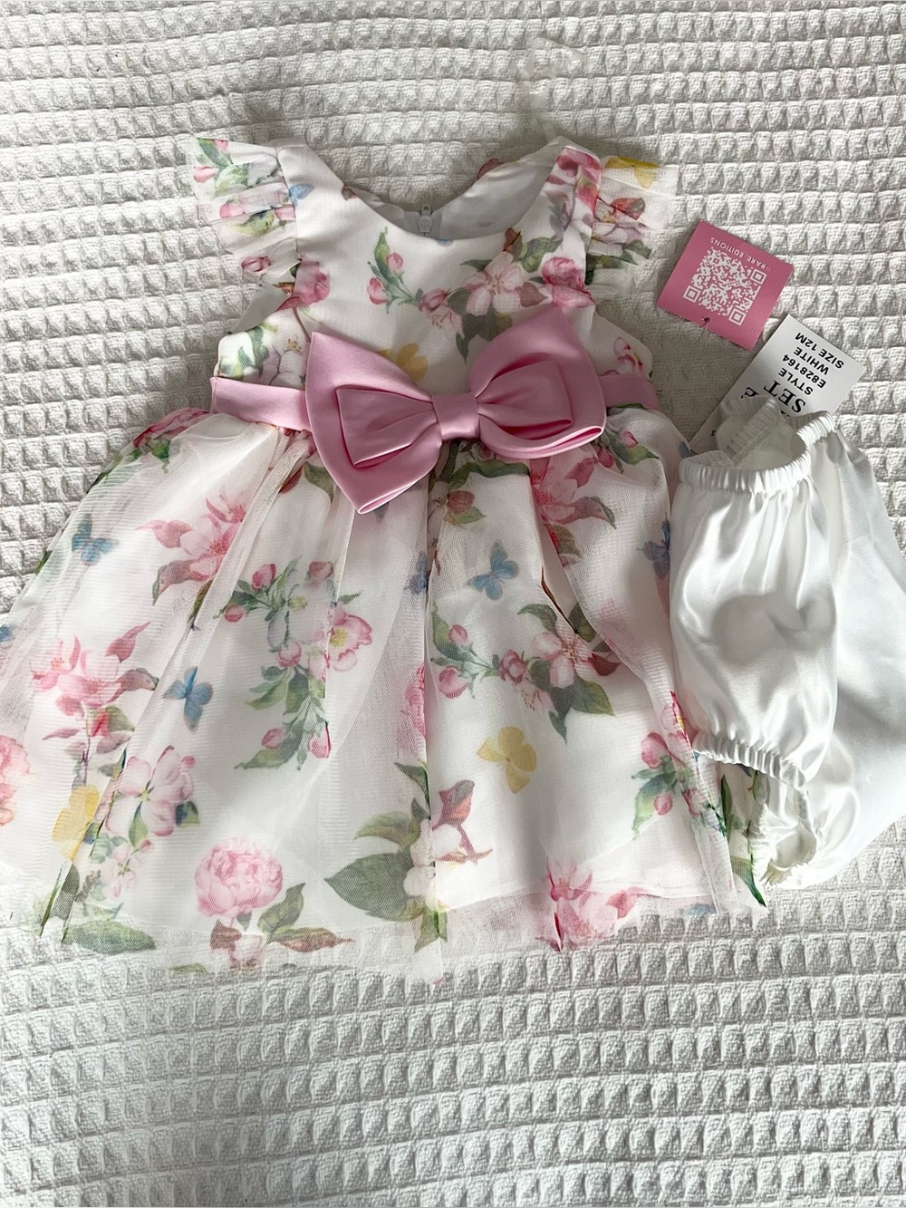 Rare Editions pink and white floral baby girl dress 12M NWT